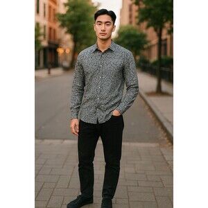 Society Of Threads Shirt Mens Black XXL Paisley Comfort Stretch Slim Fit